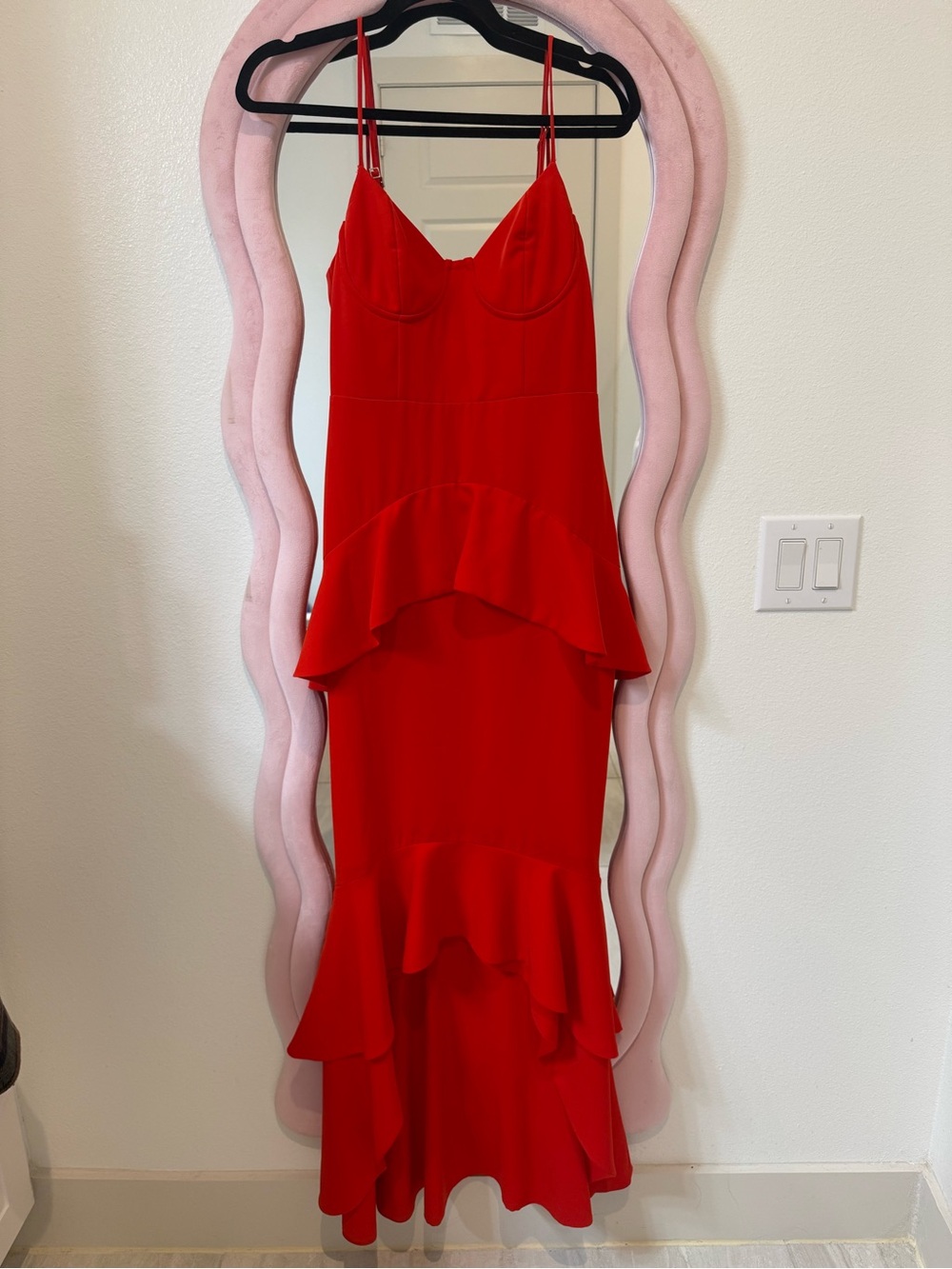 Lovers + Friends Red High-Low Ruffle Midi Dress